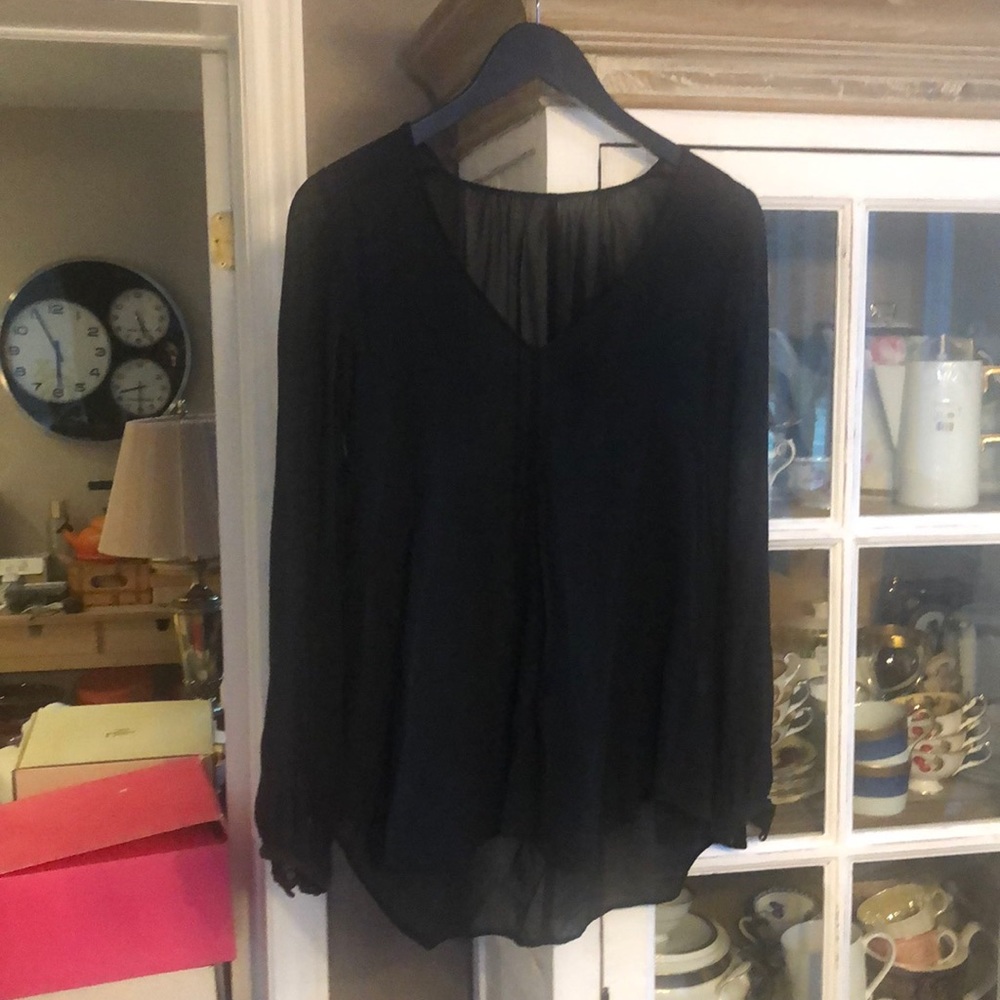 WILFRED Black Sheer 100% Silk V Neck Blouse, S